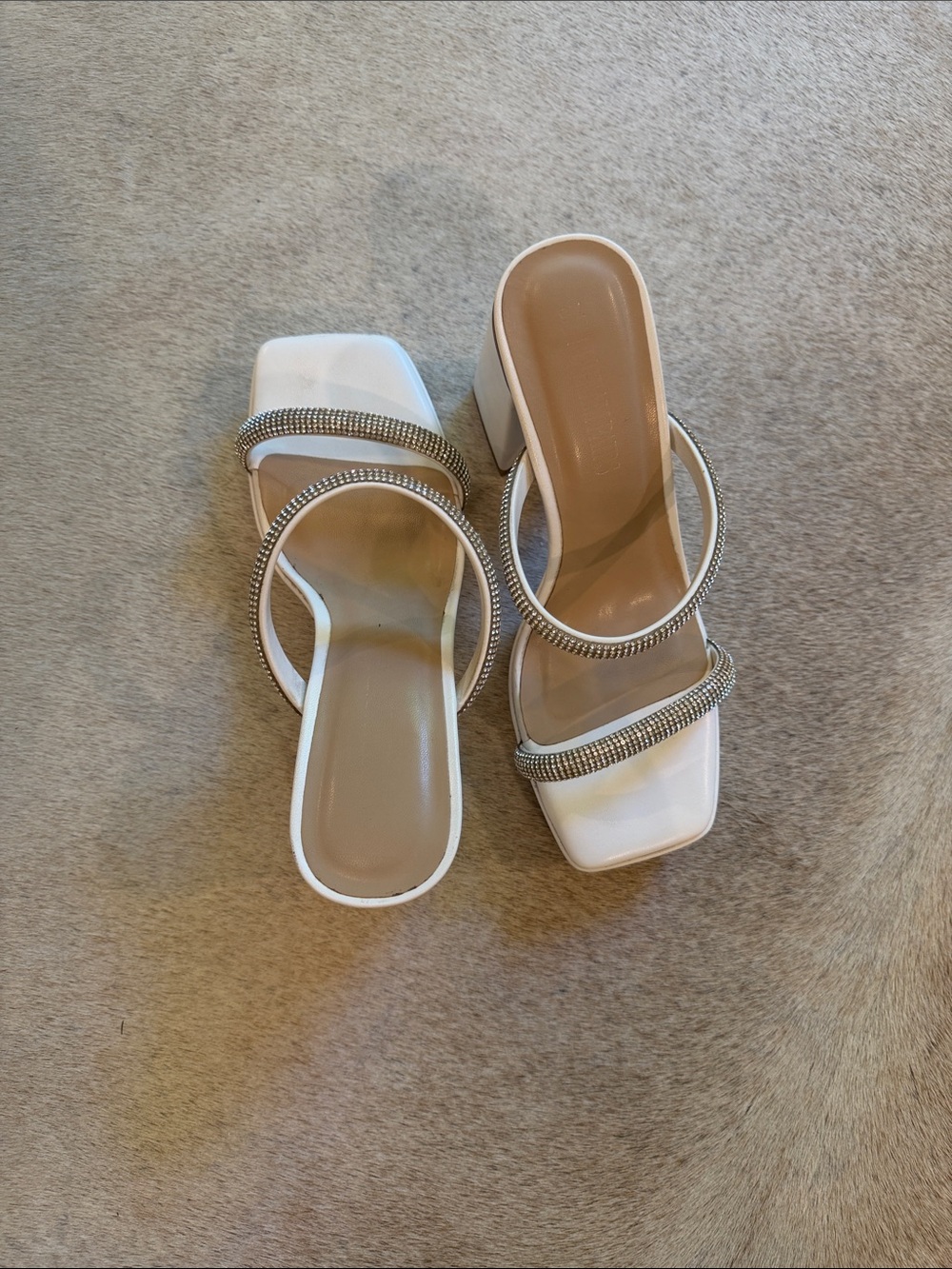 White Block Heel with Rhinestone Straps - Picture 3 of 4